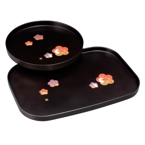 紀州塗 花舞うさぎ 丸盆・長手盆セット 2205031【rm26c180gc072】