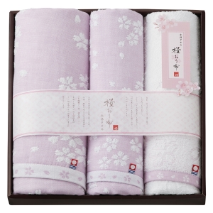 桜おり布 タオルセット パープル【rm257010c12】