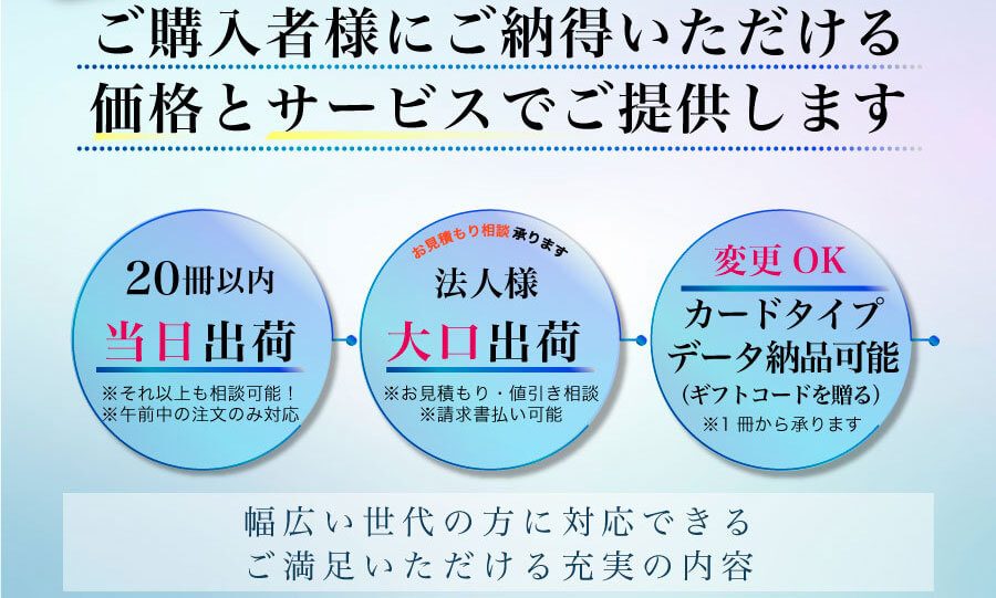 「お得に購入したい」「早く贈りたい」「法人様で値引きして大量に購入したい」「贈る方の好みに合うか分からない」といったお悩みを解決できるカタログギフト
